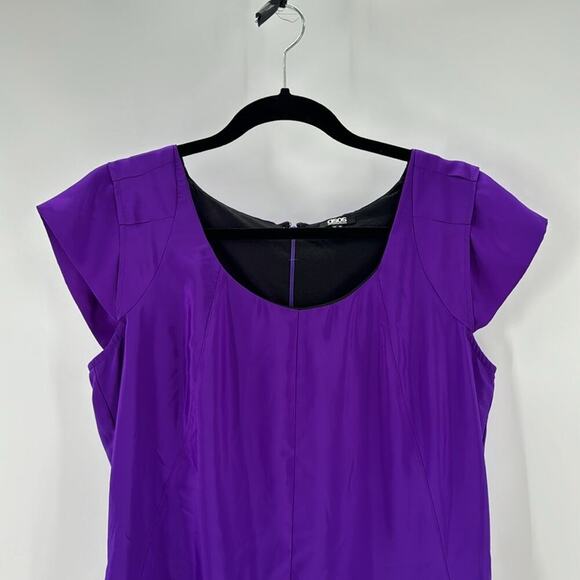 ASOS shimmer purple dropped waist cap sleeve side pockets mini dress versatile - Picture 3 of 10